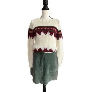Vintage Fair Isle Nordic Knit Sweater Cream Red Green Women’s Size XS/S